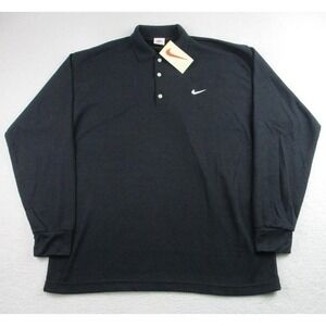 NWT VTG‎ Nike Polo Shirt Mens XL Black Long Sleeve Pique Embroidered Swoosh Golf
